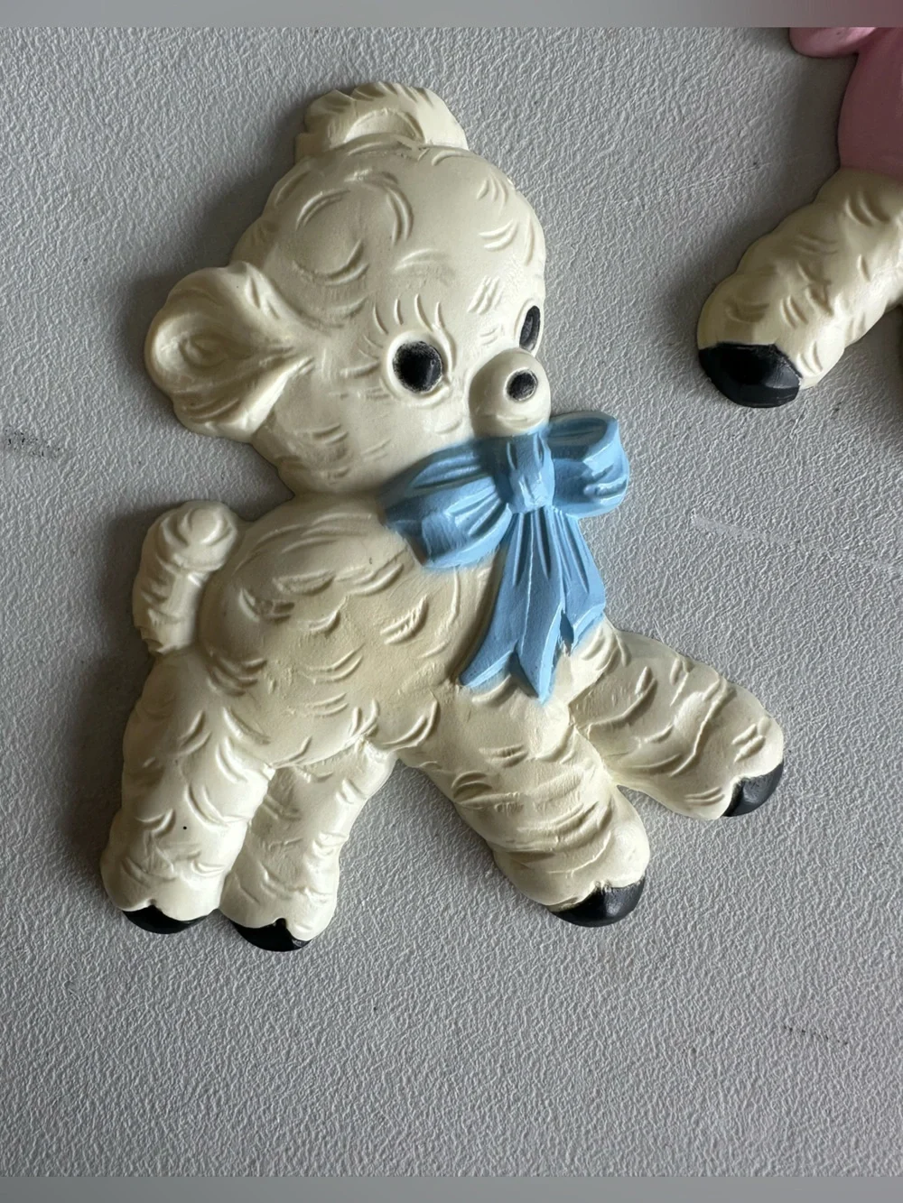Vintage Homco Nursery Wall Decor MCM Baby Sheep Lambs bows 7607-1 7607-2 kitsch